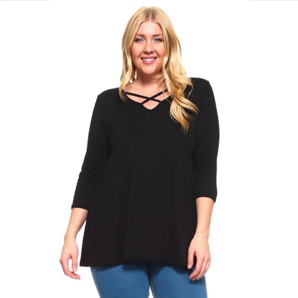 SALE Women's Black Criss-Cross Top Plus Size